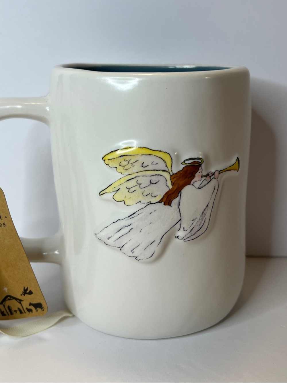 Rae Dunn Joy To The World Angel White Blue Ceramic Mug Religious New